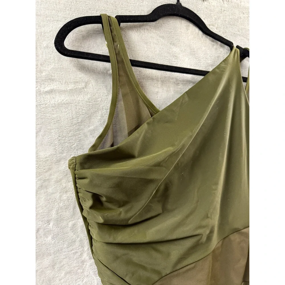 Miraclesuit Womens AZURA One Shoulder Mesh One Piece Swimsuit Nori Sz 16 $172
